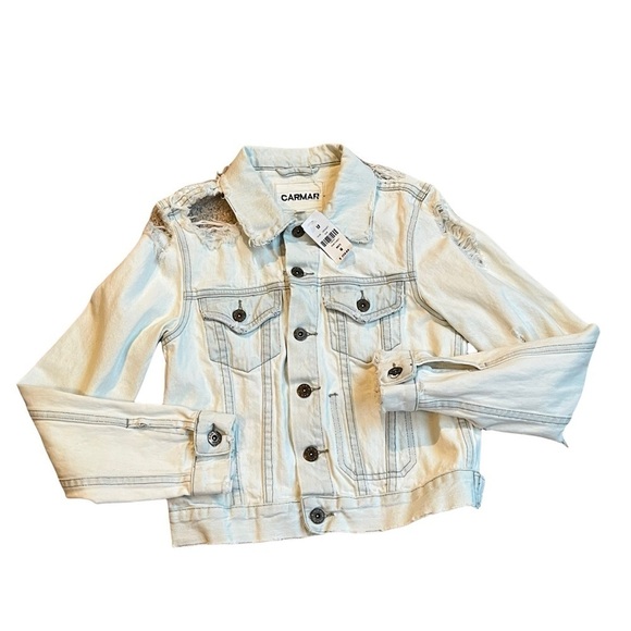 CARMAR destroyed cropped Jean Jacket, tagged M fits like XS - Picture 1 of 11